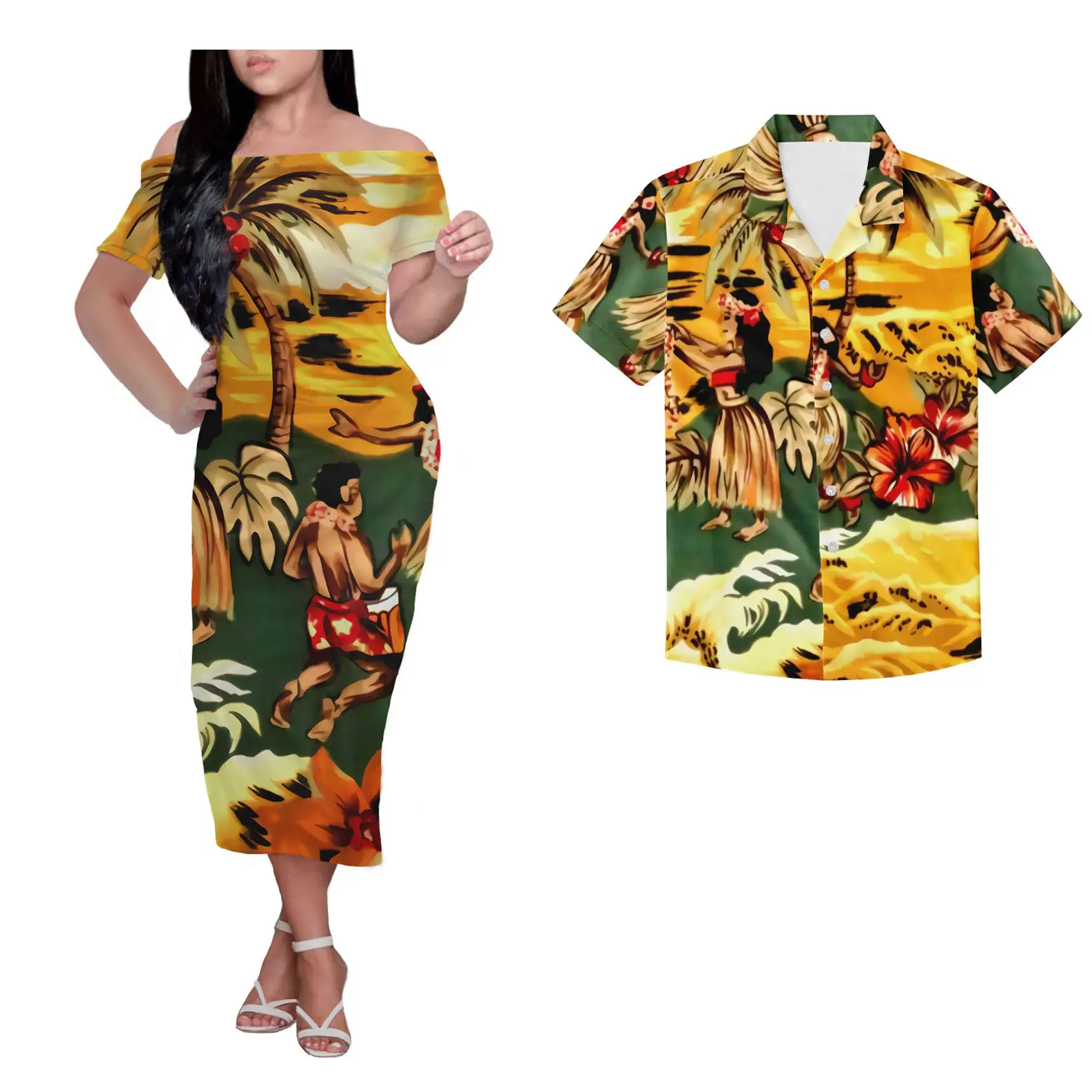 3D Hawaiian Polynesian tribal elements primitive forest fabric vintage pattern design couple suit women feature printed dress me