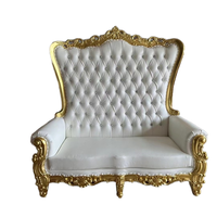 Vente en gros canapé-chaise 2 places de luxe en velours Royal King Throne mobilier d'hôtel et de mariage à dossier haut et argent et or
