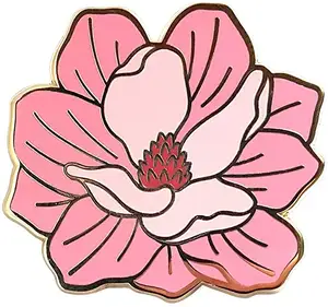 Pin Lapel Enamel Bunga Magnolia Merah Muda