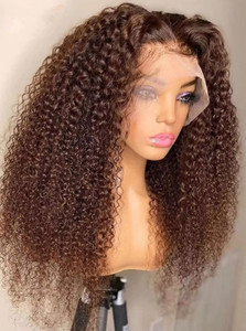 Divaswigs Raw <span class=keywords><strong>Castaño</strong></span> jengibre Marrón rizado Peluca Cabello humano virgen HD Peluca frontal de encaje - Product Image 2