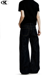 11KN Unisex Customizable Selvedge Raw Denim Wide Leg <strong>Jeans</strong> - Unwashed Non-Sanforized Black Denim Pants with Exquisite Tailoring - Product Image 2