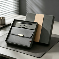 Kit de stylo et journal en cuir haut de gamme personnalisé avec boucle métallique pour événements d'appréciation client, planification, coffret cadeau de bureau
