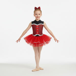 Girls Red Black Striped Polyester Ballet <b>Tutu</b> Dress High Neck Sleeveless Stage Dance Wear for Children Jazz Outfit - Product Image 1