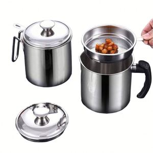Oil Strainer Pot Grease Can Oil Storage <b>Container</b> Stainless Steel Cooking Oil Keeper Bacon Grease <b>Container</b> with Strainer - Product Image 3