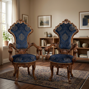 Handcrafted Royal Convertible Single Seater <b>Sofa</b> Teak <b>Wood</b> <b>Frame</b> Foam Filled Luxury Comfortable Living Room Accent Chair Set - Product Image 5