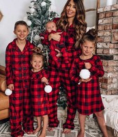 Ensembles de famille de Noël 2 pièces Pjs de Noël Pyjama à carreaux de Noël rouge Ensembles de pyjamas de Noël pour la famille assortis