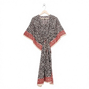 Vestido Kaftan de Algodón Puro para Niñas, Estilo Bohemio Hippie, Informal de Verano, para la Playa, Hecho a Mano, Tejido, Ecológico, Largo hasta el Suelo - Product Image 1