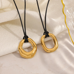 Stainless Steel Necklace Irregular Geometric <b>Circle</b> 18k Gold Plated Hollow Round Design Fashion Pendant Jewelry - Product Image 4