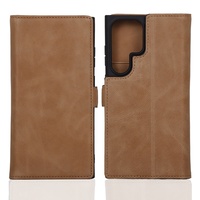 Étui portefeuille magnétique pliable de luxe en cuir de vache véritable Hotsell pour S23 Ultra, design à rabat, marron, fabricant
