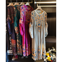 Robe élégante plissée à fleurs mi-longue en polyester antistatique, nouvelle collection printemps/été, style vintage chinois, col rond, manches longues