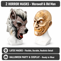 Ensemble de masques en latex d'Halloween More Charm Top, masque de loup-garou effrayant, visage de vieil homme, costume d'horreur réaliste, cosplay pour adultes, EN71 REACH