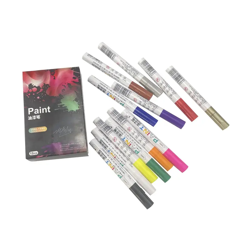 Marqueurs de peinture stylo personnalisé couleur unique 12 emballage permanent à base d'huile pointe moyenne séchage rapide stylo de peinture étanche