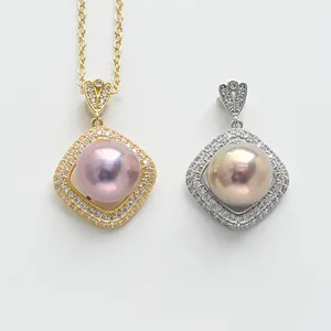 Wholesale Natural Big Freshwater Pearl Pendant Necklace High Luster Clean Surface Pink Purple Color Available