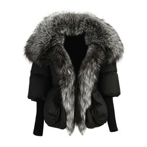 アウトドア ラグジュアリー ビッグ 天然 リアルフォックスファー襟 ダウンジャケット パファーパーカ 暖かい カスタム 冬 女性 フェザー ホワイトダックダウンコート - Product Image 1