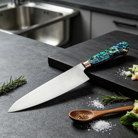 Couteau Gyuto de chef de cuisine en acier inoxydable AUS-8 professionnel de 24cm avec poignée en coquille d'ormeau en métal pleine soie