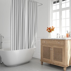 Tenda da doccia a righe bianche 180x200 cm. Impermeabile - Product Image 1