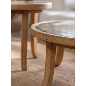 طاولة قهوة يابانية لغرفة المعيشة من الخشب الصلب طاولة قهوة مستديرة مع ساعة - Product Image 6