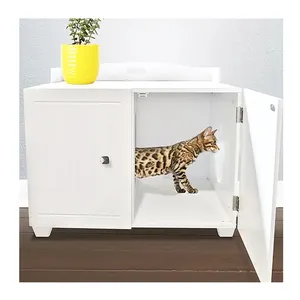 Modern end table wood pet furniture cat house home cat litter box with two doors