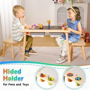 Ensemble table et chaise en bois pour enfants, usage domestique et maternelle, table d'apprentissage et d'éveil pour bébé, bois massif multi-usage - Product Image 2