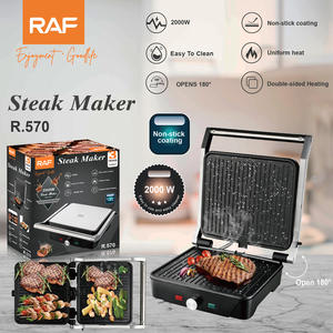 Grille électrique domestique RAF R.570 2000W pour sandwichs et steaks, ouverture à 180 degrés, revêtement antiadhésif, chauffage double face - Product Image 2