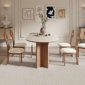Oval <b>Solid</b> <b>Wood</b> Dining <b>Table</b> With Cross-shaped Base Stable Design For Dining Room - Product Image 4