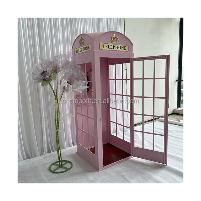 SMOOTH Wedding Traditional Antique Metal Iron Red Pink  London Telephone Box Phone Booth for Decoration
