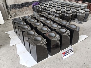 Chine Shanxi Noir Granit <span class=keywords><strong>Cimetière</strong></span> Funéraire Sculpté Fleur Pierre Vases Carrés - Product Image 5