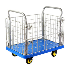 Carrito de Almacenamiento de Malla de Acero Azul, Carretilla Manual Apilable de Cuatro Ruedas para Logística de Almacén - Product Image 5