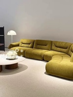VONLIVA Canapé d'angle en velours chenille courbé vert moutarde de style italien, minimaliste, moderne et luxueux, de forme irrégulière, grand modèle