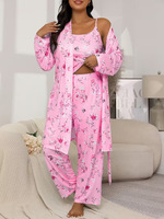 Nouvel ensemble de pyjama 3 pièces pour femme 2026 : caraco, pantalon de pyjama et robe de chambre