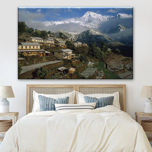 Hermosas Pinturas de Paisajes del Pueblo Nepalí, Himalaya Nepalí, sobre Lienzo, para Decoración de Hoteles - Product Image 1