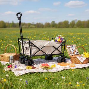 Chariot utilitaire à cadre métallique pour sorties en famille, chariot de jardin, chariot de plage portable, chariot de camping pliable à 4 roues, chariot à roulettes OEM - Product Image 4