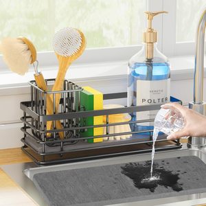 Multi Functional Sink Drainer <b>Rack</b> With Tray Quick Dry Countertop Storage Organizer For Kitchen Sponge And Dishcloth - Product Image 1