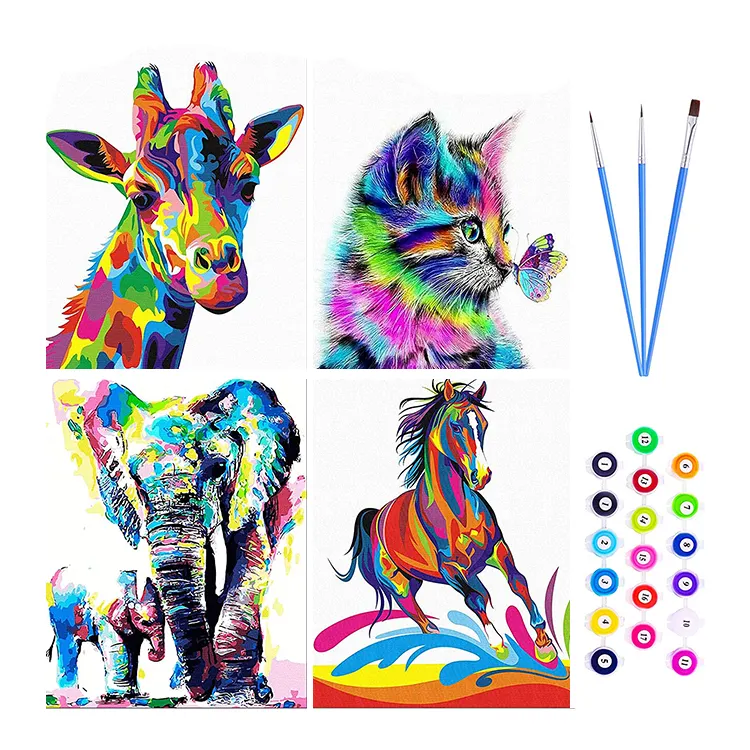 8400 סגנונות המניה למתחילים DIY דיגיטלי שמן קיר אמנות צבע חתול סוס פיל ג 'ירפה צבע diy על ידי מספרי בד ציור