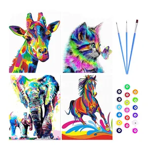 لوحة زيتية رقمية سهلة الاستخدام للمبتدئين بتصاميم متوفرة في المخزون لوحة زيتية جدارية ملونة للقطط والحصان والفيل والزراف ذاتية ا