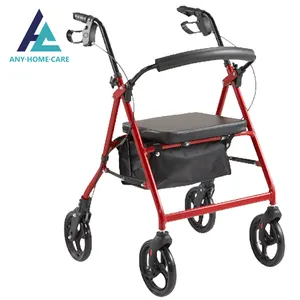 Rollator dobrável de alumínio para compras, móvel diária, 4 rodas, caminhador dobrável