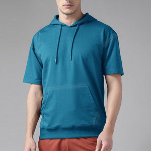 <span class=keywords><strong>Felpa</strong></span> con cappuccio da uomo <span class=keywords><strong>a</strong></span> manica corta con cappuccio e cappuccio coulisse felpe leggere in misto cotone - Product Image 1