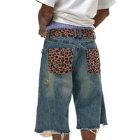 Short en jean pour homme, style streetwear, en denim de haute qualité, avec effet délavé à l'acide, déchirures et détails en suède, vente en gros