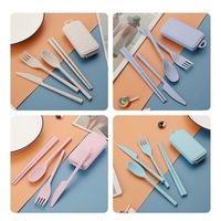 Ensemble de vaisselle pliable portable en paille de blé avec logo personnalisé à l'image de dessins animés, idéal pour le camping en plein air