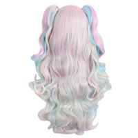Wig Cosplay Ekor Kuda Keriting Panjang Lolita Multiwarna Modern (Merah Muda/Biru/Pirang)