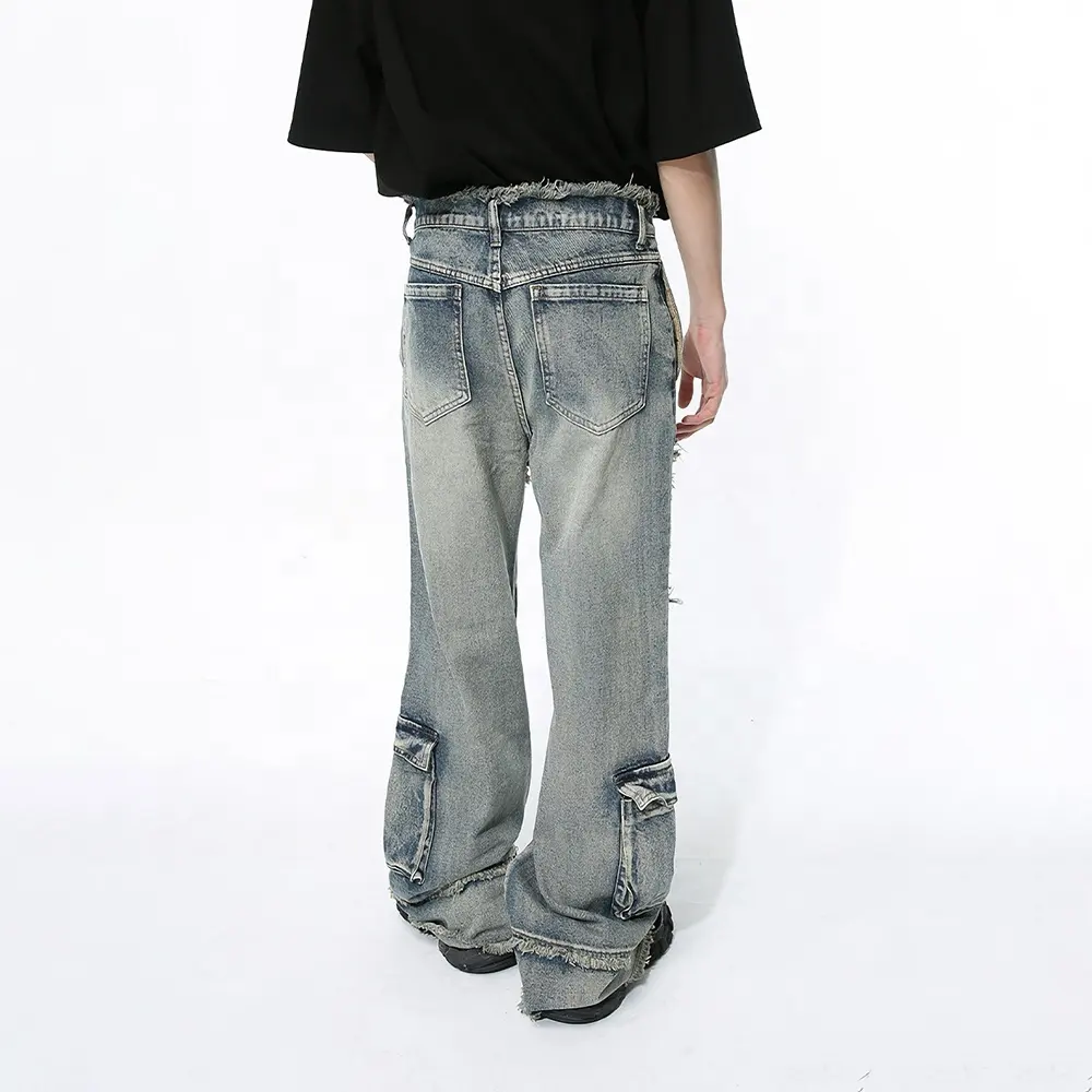 GDTEX ODM OEM streetwear jeans larghi e consumati da uomo con bordo grezzo vintage jeans oversize larghi pantaloni larghi jeans pantaloni da uomo y2k dritti