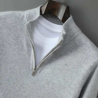 Pull en laine pure à col montant et demi-zip pour homme, haut tricoté décontracté à manches longues, logo personnalisé disponible