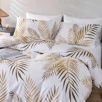AOYATEX Parure de Lit Tendance Douce et Confortable Housse de Couette en Polyester Imprimé Feuille Dorée 3D HD Numérique