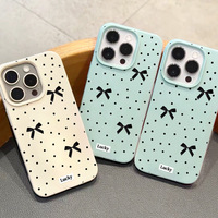 Coque de téléphone portable en cuir souple antichoc à pois noirs avec nœud pour iPhone 14 15 16 17 18 Pro Max