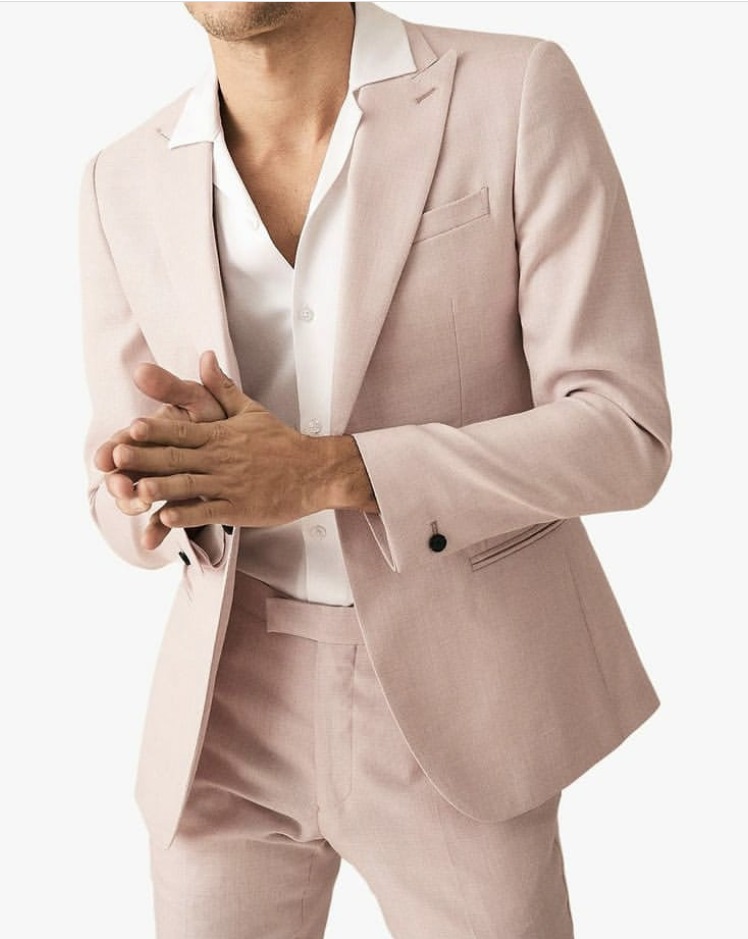 Breathable Light Pink Men's Wedding Suit & Blazer Set, Oem