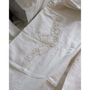 Ensemble de literie double en coton et lin King Size 4 pièces Style uni Dentelle Burano Broderie satinée Logo personnalisable pour un usage domestique - Product Image 4