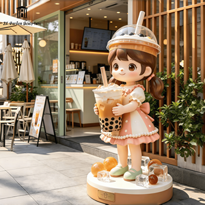 Statue de Fille à Thème Bubble Tea en Fibre de Verre Faite à la Main, Sculpture de Personnage de <span class=keywords><strong>Dessin</strong></span> <span class=keywords><strong>Animé</strong></span> pour Décoration Commerciale de Café et Restaurant - Product Image 2