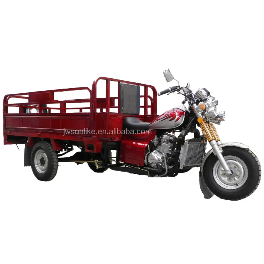 Triciclo de carga motorizado de tres ruedas, refrigeración por agua de 150CC, marco de caja de cuerpo personalizado de aceite