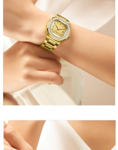 Women's Stainless Steel Octagon Quartz <b>Watch</b> with Diamond Bezel Analog Date Display Elegant Fashion Timepiece - Product Image 3
