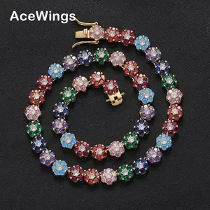 BC223 9mm Colorful CZ Chain Women Necklace Fashion Jewelry Flower Shape bright color Tennis Chain Necklace